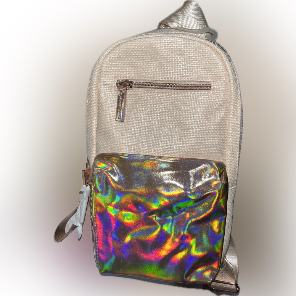 Holographic Pinkish/Beige Crossbody Backpack